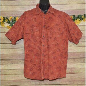 CABELA'S Size XL Short Sleeve Cotton Vented Fishing Shirt Burnt Orange Printed